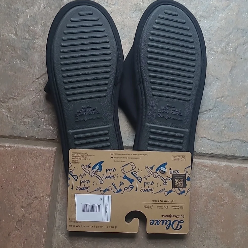 New! Dearfoams Dluxe Mens Small 7/8 Black 'Dad Life' Slippers